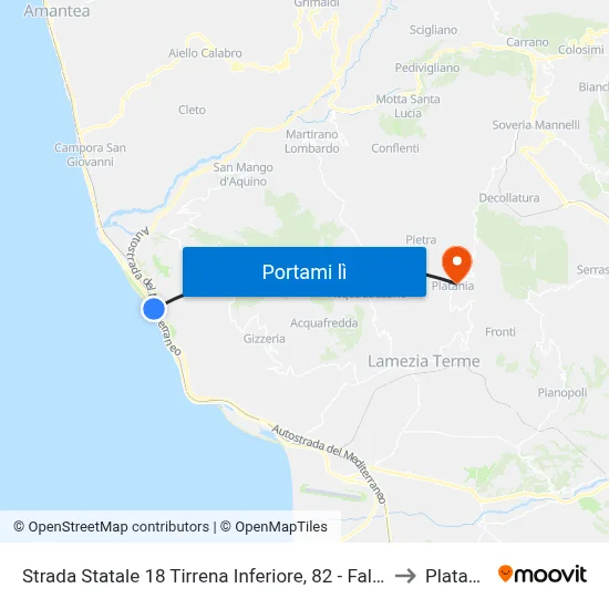Strada Statale 18 Tirrena Inferiore, 82 - Falerna to Platania map