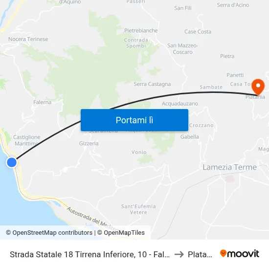 Strada Statale 18 Tirrena Inferiore, 10 - Falerna to Platania map