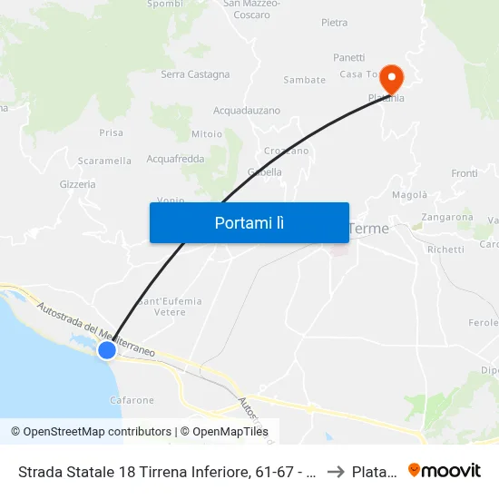 Strada Statale 18 Tirrena Inferiore, 61-67 - Gizzeria to Platania map