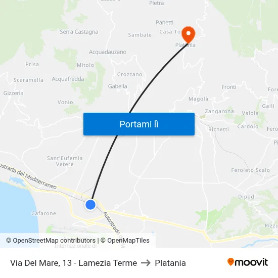 Via Del Mare, 13 - Lamezia Terme to Platania map
