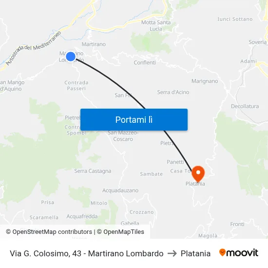 Via G. Colosimo, 43 - Martirano Lombardo to Platania map