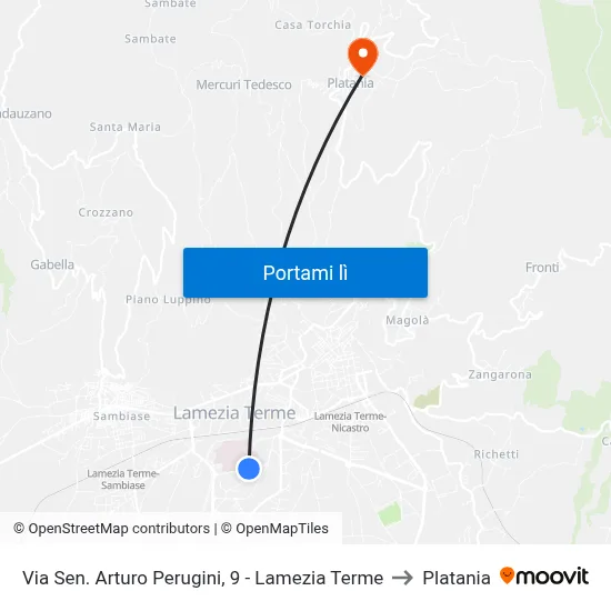 Via Sen. Arturo Perugini, 9 - Lamezia Terme to Platania map