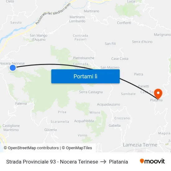 Strada Provinciale 93 - Nocera Terinese to Platania map