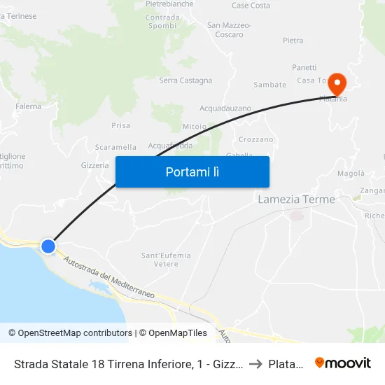 Strada Statale 18 Tirrena Inferiore, 1 - Gizzeria to Platania map