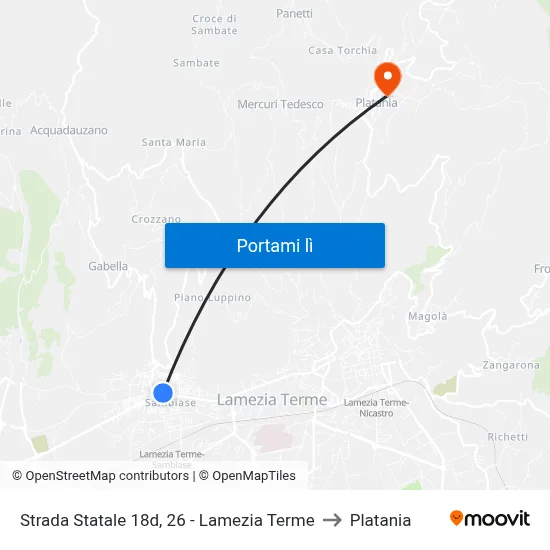 Strada Statale 18d, 26 - Lamezia Terme to Platania map