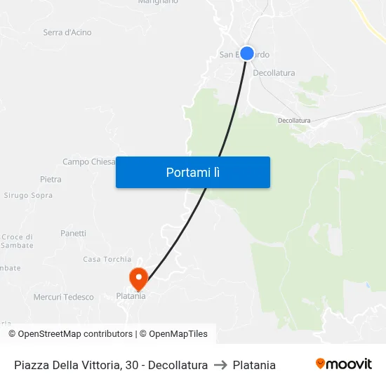 Piazza Della Vittoria, 30 - Decollatura to Platania map