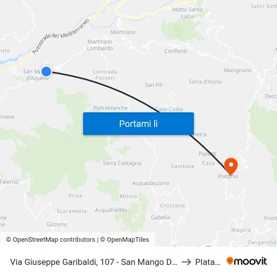 Via Giuseppe Garibaldi, 107 - San Mango D'Aquino to Platania map