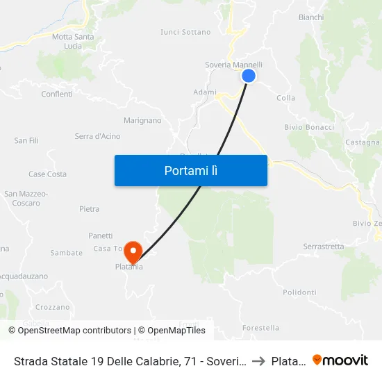 Strada Statale 19 Delle Calabrie, 71 - Soveria Mannelli to Platania map