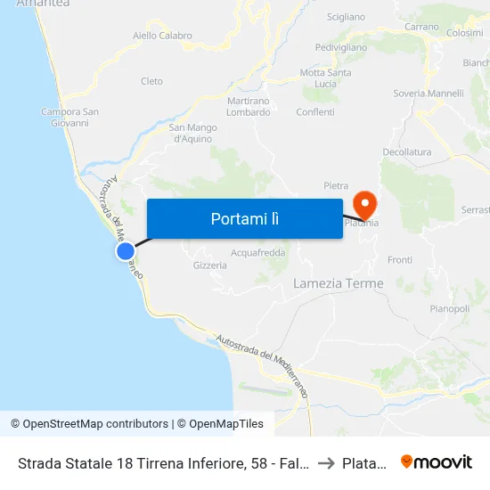 Strada Statale 18 Tirrena Inferiore, 58 - Falerna to Platania map