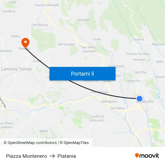 Piazza Montenero to Platania map