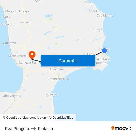 P.za Pitagora to Platania map