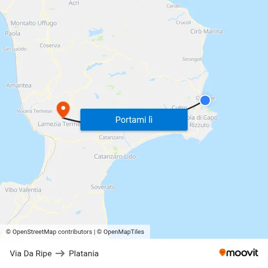 Via Da Ripe to Platania map