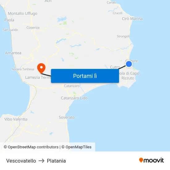 Vescovatello to Platania map