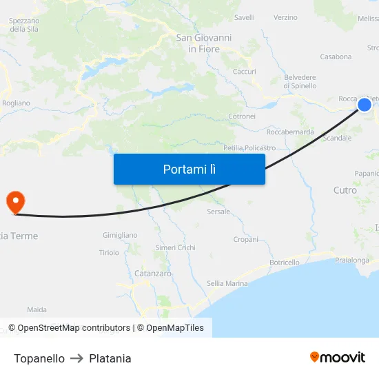 Topanello to Platania map