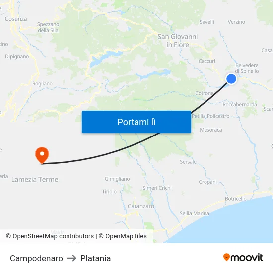 Campodenaro to Platania map