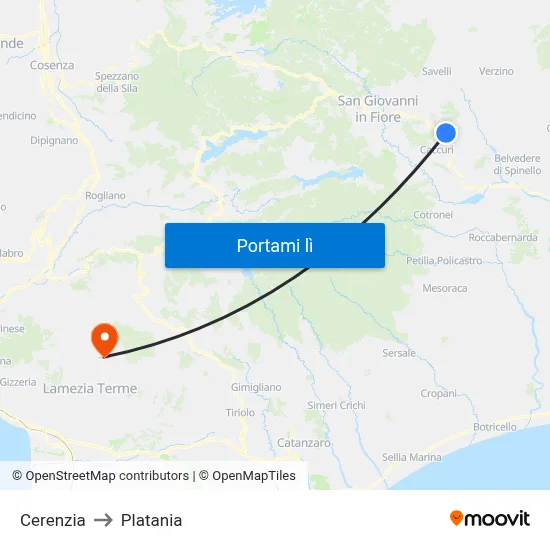 Cerenzia to Platania map