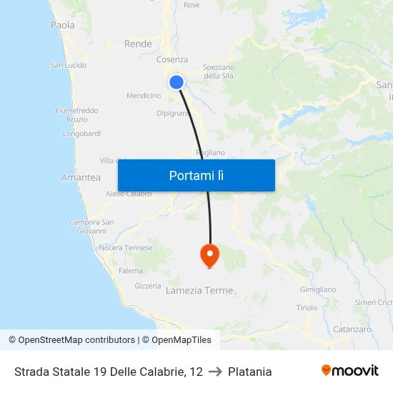 Strada Statale 19 Delle Calabrie, 12 to Platania map