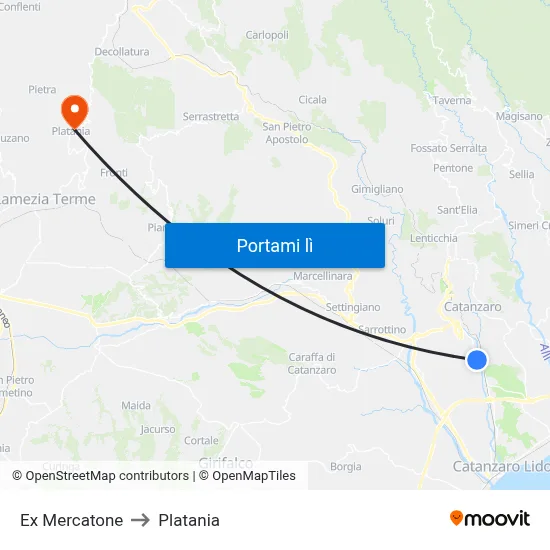 Ex Mercatone to Platania map