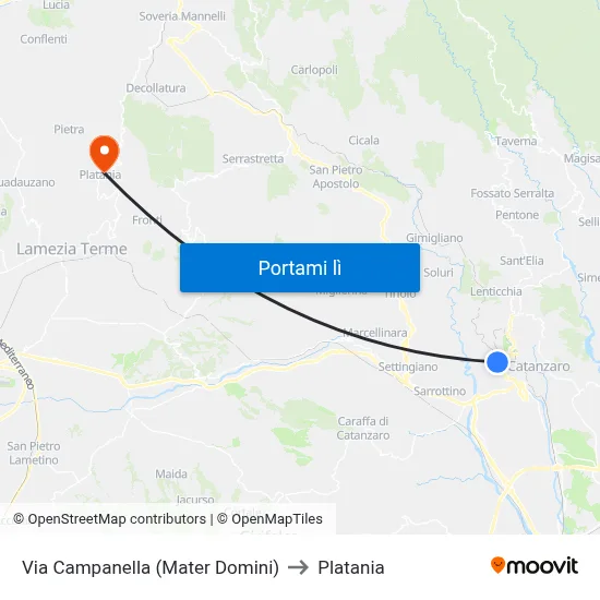 Via Campanella (Mater Domini) to Platania map