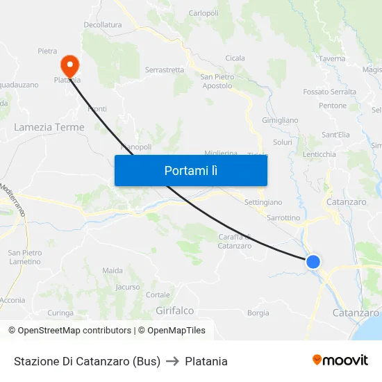 Stazione Di Catanzaro (Bus) to Platania map