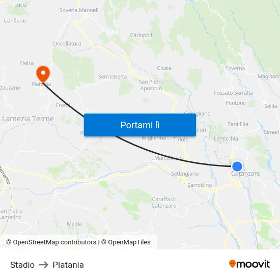Stadio to Platania map
