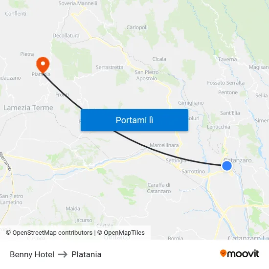 Benny Hotel to Platania map