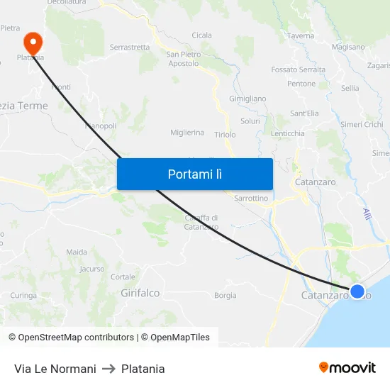 Via Le Normani to Platania map