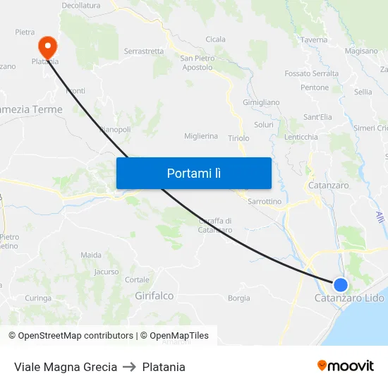 Viale Magna Grecia to Platania map