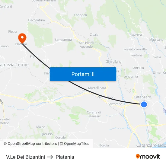 V.Le Dei Bizantini to Platania map