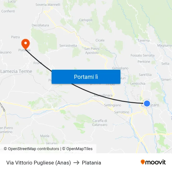 Via Vittorio Pugliese (Anas) to Platania map