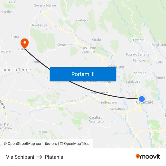 Via Schipani to Platania map