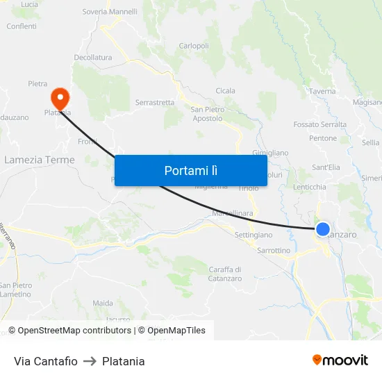 Via Cantafio to Platania map
