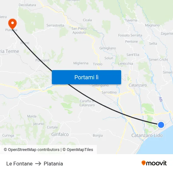 Le Fontane to Platania map