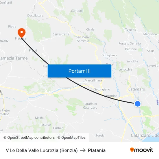 V.Le Della Valle Lucrezia (Benzia) to Platania map
