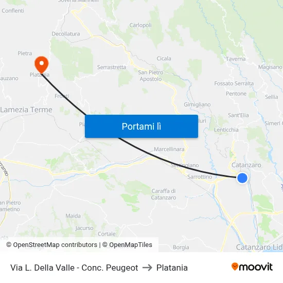 Via L. Della Valle - Conc. Peugeot to Platania map