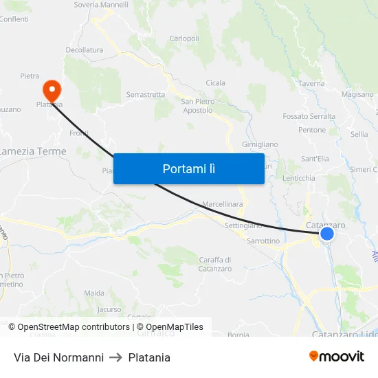 Via Dei Normanni to Platania map