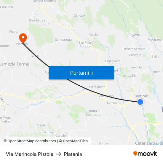 Via Marincola Pistoia to Platania map