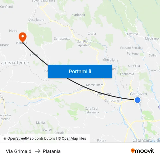 Via Grimaldi to Platania map
