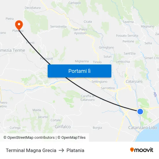 Terminal Magna Grecia to Platania map