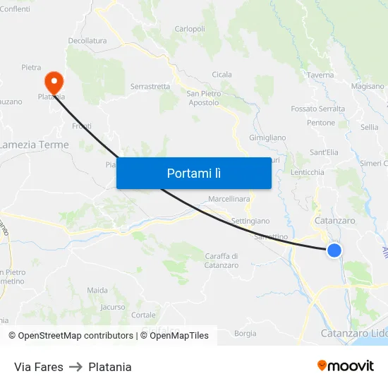 Via Fares to Platania map