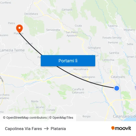 Capolinea Via Fares to Platania map