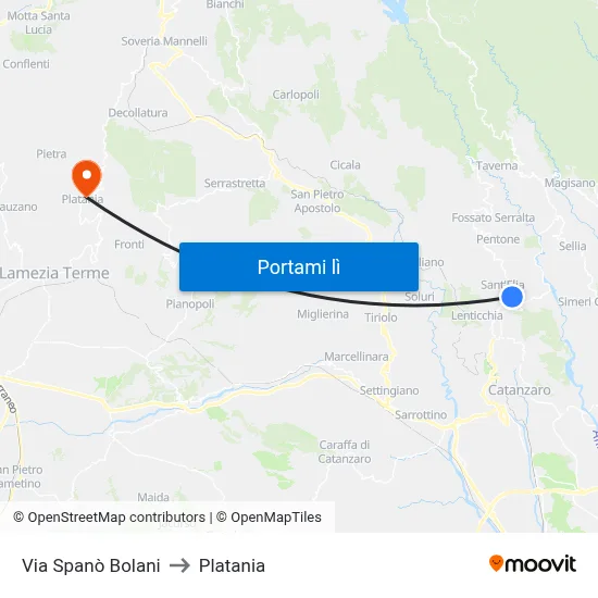 Via Spanò Bolani to Platania map