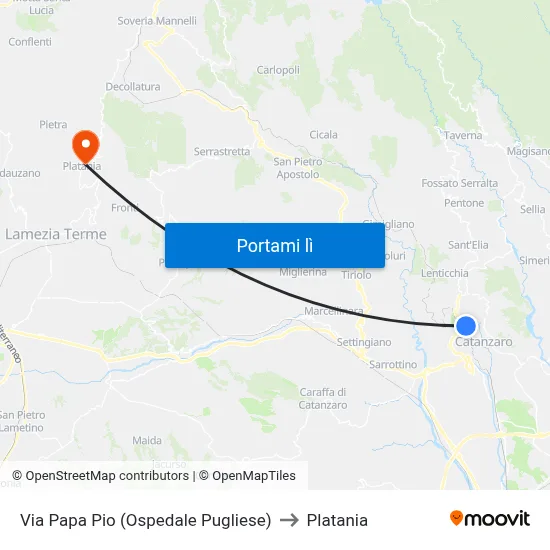 Via Papa Pio (Ospedale Pugliese) to Platania map