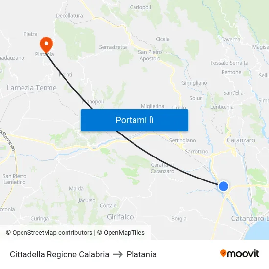 Cittadella Regione Calabria to Platania map