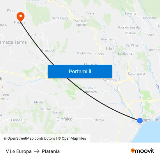 V.Le Europa to Platania map