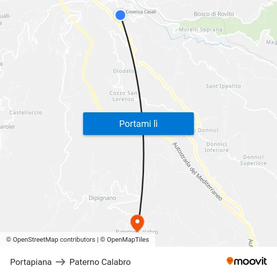 Portapiana to Paterno Calabro map