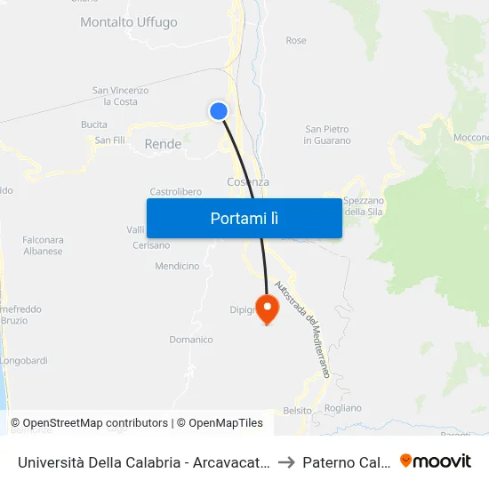 Università Della Calabria - Arcavacata - Rende to Paterno Calabro map