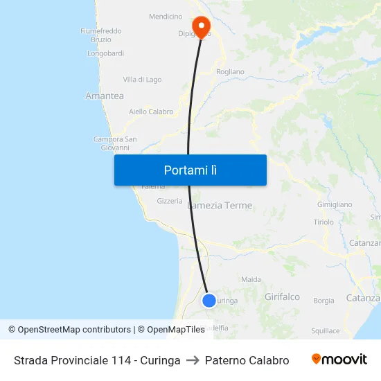 Strada Provinciale 114 - Curinga to Paterno Calabro map