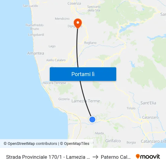 Strada Provinciale 170/1 - Lamezia Terme to Paterno Calabro map