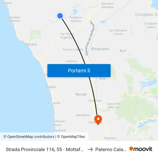 Strada Provinciale 116, 55 - Mottafollone to Paterno Calabro map